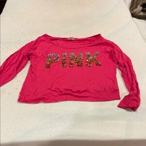 PINK Victoria's Secret Pink Cropped Embellished Sweatshirt